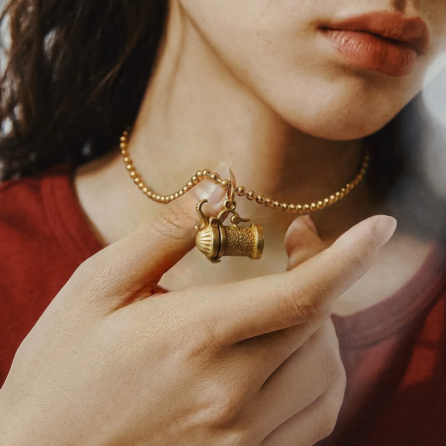 Vintage Brass Canteen Pendant Necklace with Clasp Closure