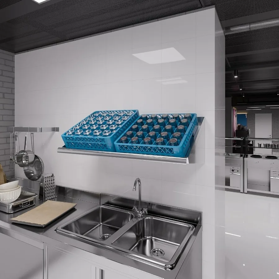 42 بوصة. × 22 1 2 بوصة. رف مائل مثبت على الحائط من الفولاذ المقاوم للصدأ 304 لتخزين المطبخ أو غرفة الغسيل مع مخرج الصرف D #2