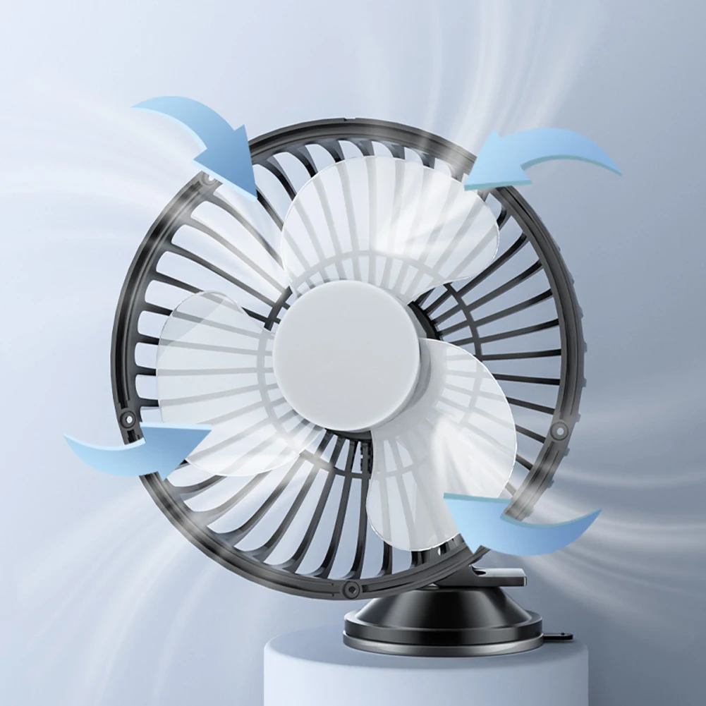 Ventilateur de voiture portable avec ventouse, 12V-24V, 5W, grand vent, trois vitesses, contrôle de la lumière, tête unique, interface USB, accessoires de voiture