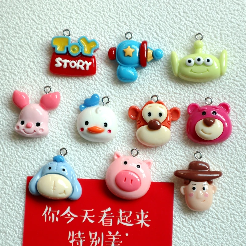 10PCS Cartoon Character Resin Pendant Colorful Cute Woody Toy Story Dangle DIY Necklace Bracelet Earrings Keychain Accessories