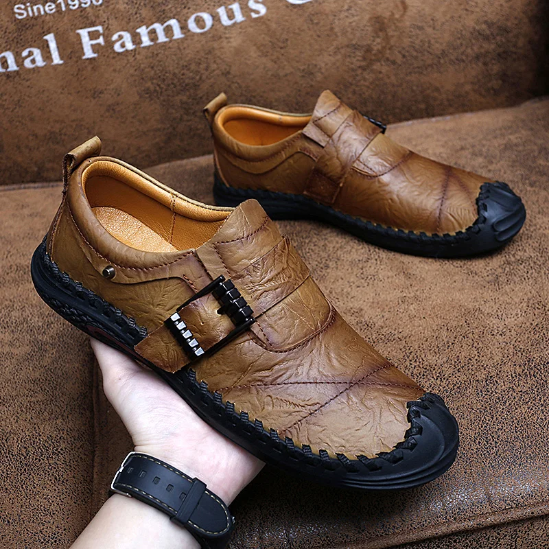 Genuine Leather Fashion Casual Men\'s Shoes Casual Shoes Walking Shoes Trekking Shoe Leather Shoes Sewing  Shoes Flats Breathable