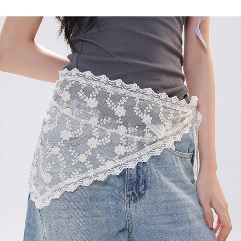 Korean Style Layered White Lace Triangle Short Skirt Half Skirt Women's Small Apron Lace Stacked Ins Headscarf Butt Covering