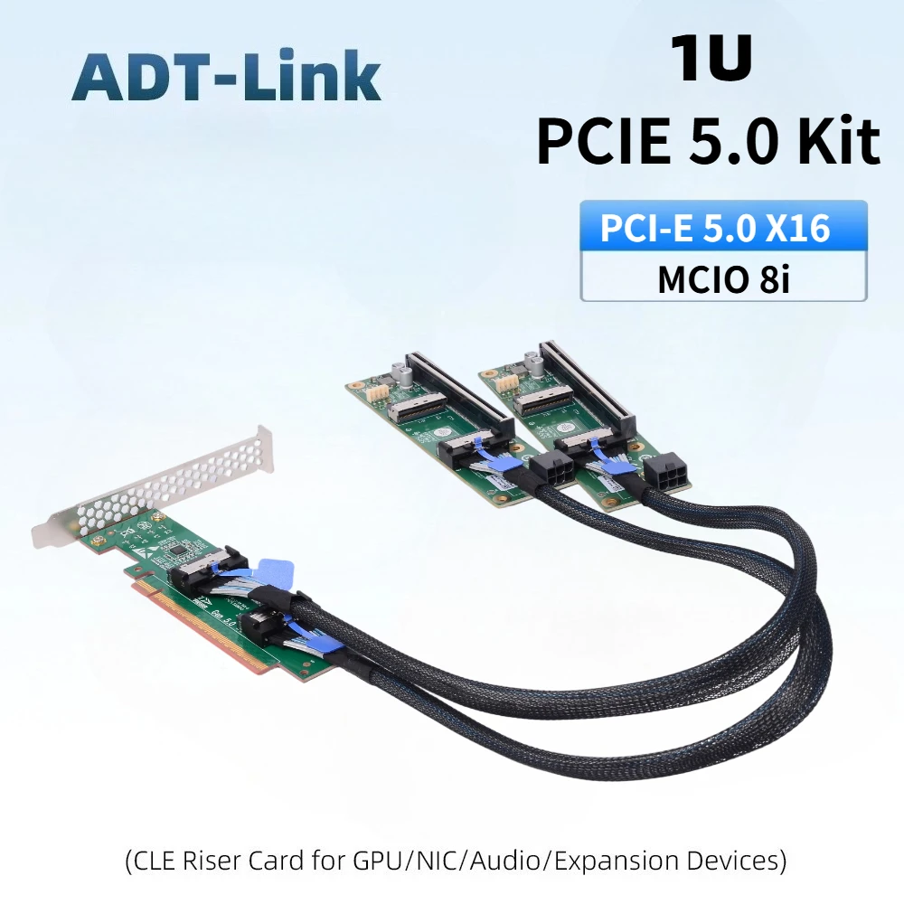 

Brand New PCIe 5.0 16x To MCIO 8i Expansion Breakout Card Riser 1U Graphics Server Kit 2 x 50cm MCIO Cable Single Slot Backplane