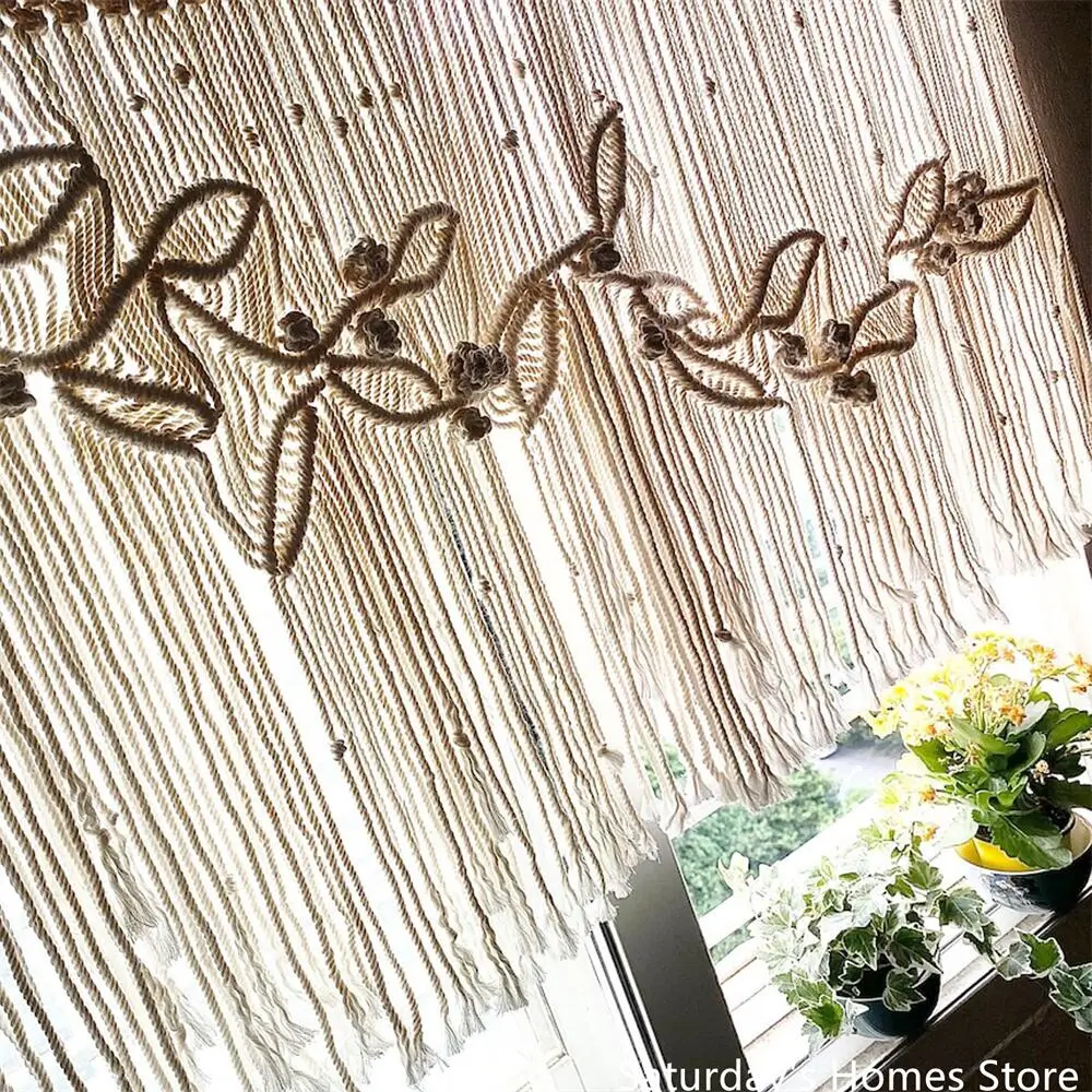 Macrame Leaves Tapestries Window Door Curtain Wall Hanging Bohemian Decoration Handwoven Macrame Tassel  Curtain Decoration