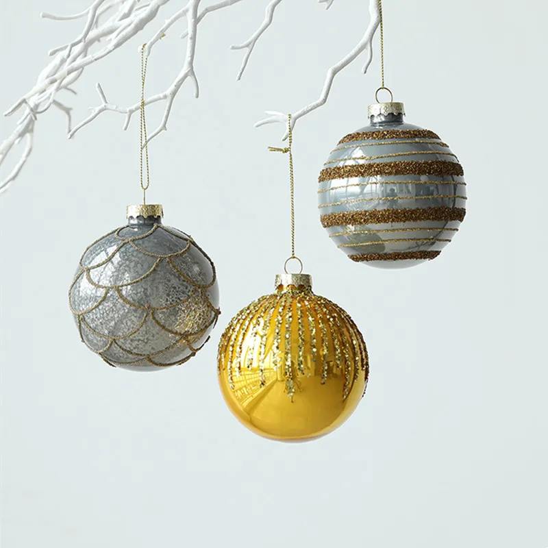 16pcs/pack Diameter=8cm Different Design Handmade Glass Globe Home Decoration Christmas Tree Hanging Ball Pendant