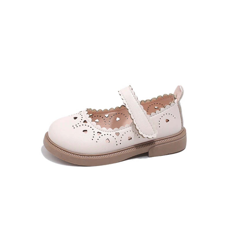 Unishuni Princess Mary Jane Shoes for Baby Girls Child Cut-Out Vintage Flats Kids Flower Edge Party Dance Shoe Beige Brown 21-30