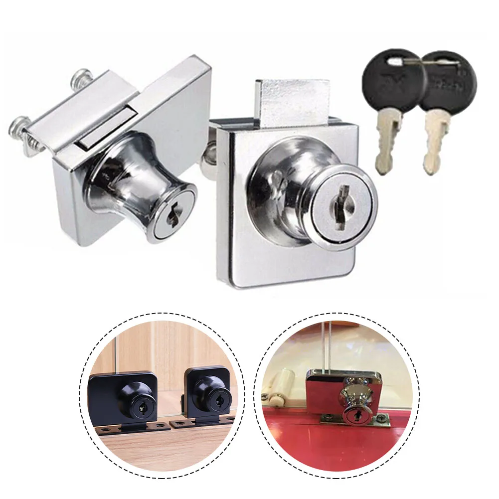 1 buah kabinet kaca kunci pintu ganda kunci Showcase gratis pembukaan kaca dengan kunci seng Aloi baut kaca lemari kunci pintu