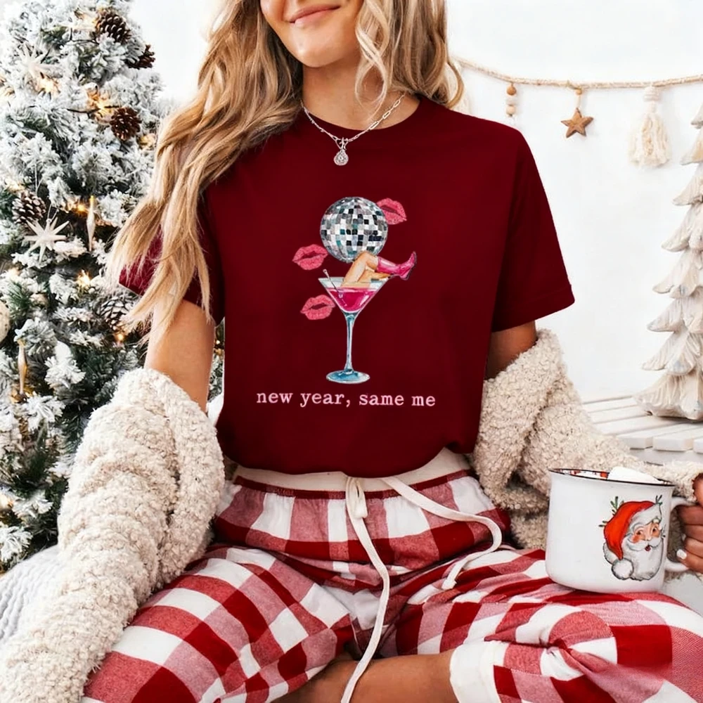 New Year Same Me Shirt New Year 2026 Tshirt Funny Cowgirl Tee Holiday Party T-Shirt Women Fashion Casual Tee Daily Life Tops