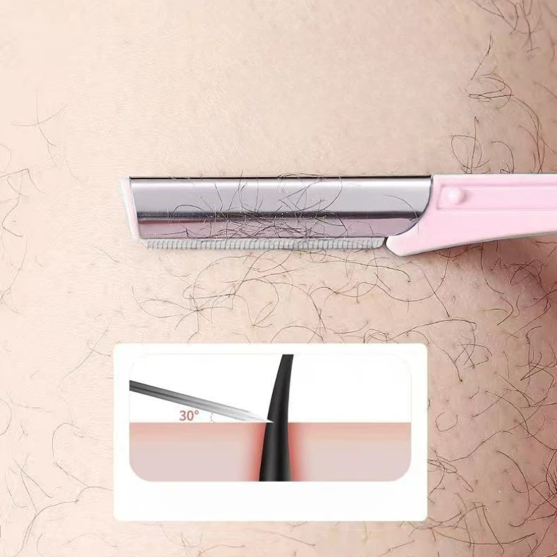 Stainless Steel Eyebrow Trimmer for Womens Portable Eyebrow Scraper Safety Net Eyebrow Knife Three Color Optional