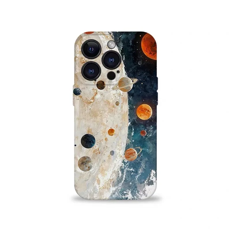 

Ins Art Planet Oil Painting Phone Case for IPHONE 17 Air 16E 15 PROMAX 14 Plus 13 12 MINI 11 PRO 16Plus XR Acrylic Phone Cover