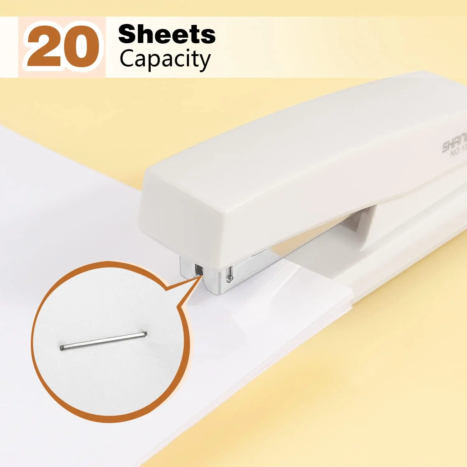 Compact White Desk Stapler, 80 Staples Capacity, Jam-Resistant & Durable for Office and Home Use