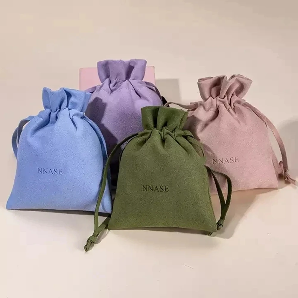 

50PCS Custom 8*13cm Microfiber Small Canvas Jewelry Pulsera Packaging Bag Trinkets Gift Drawstring Pouch With Logo