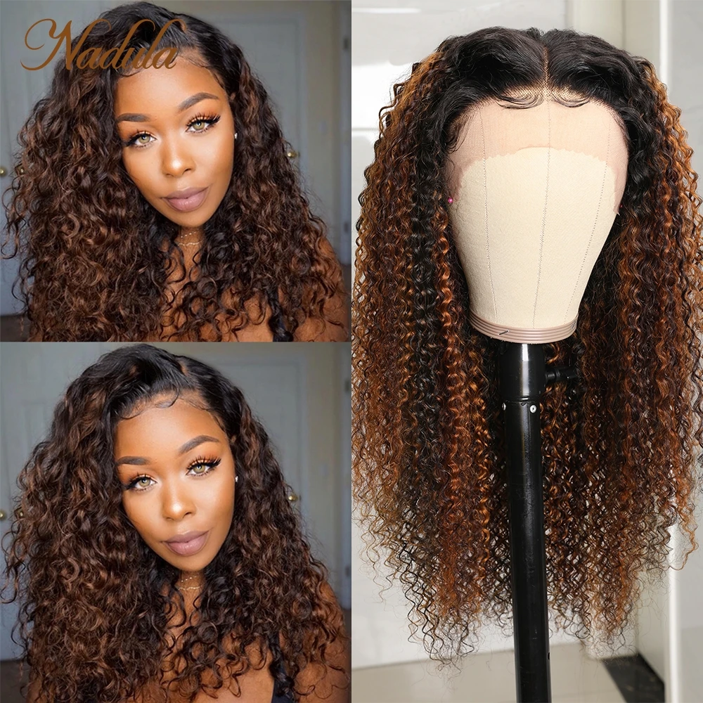 Nadula 13x4 Caramel Highlight Wig Shadow Root Bronde Human Hair Lace Wig #FB30 Curly Hair Wig Balayage PrePlucked Lace Front Wig