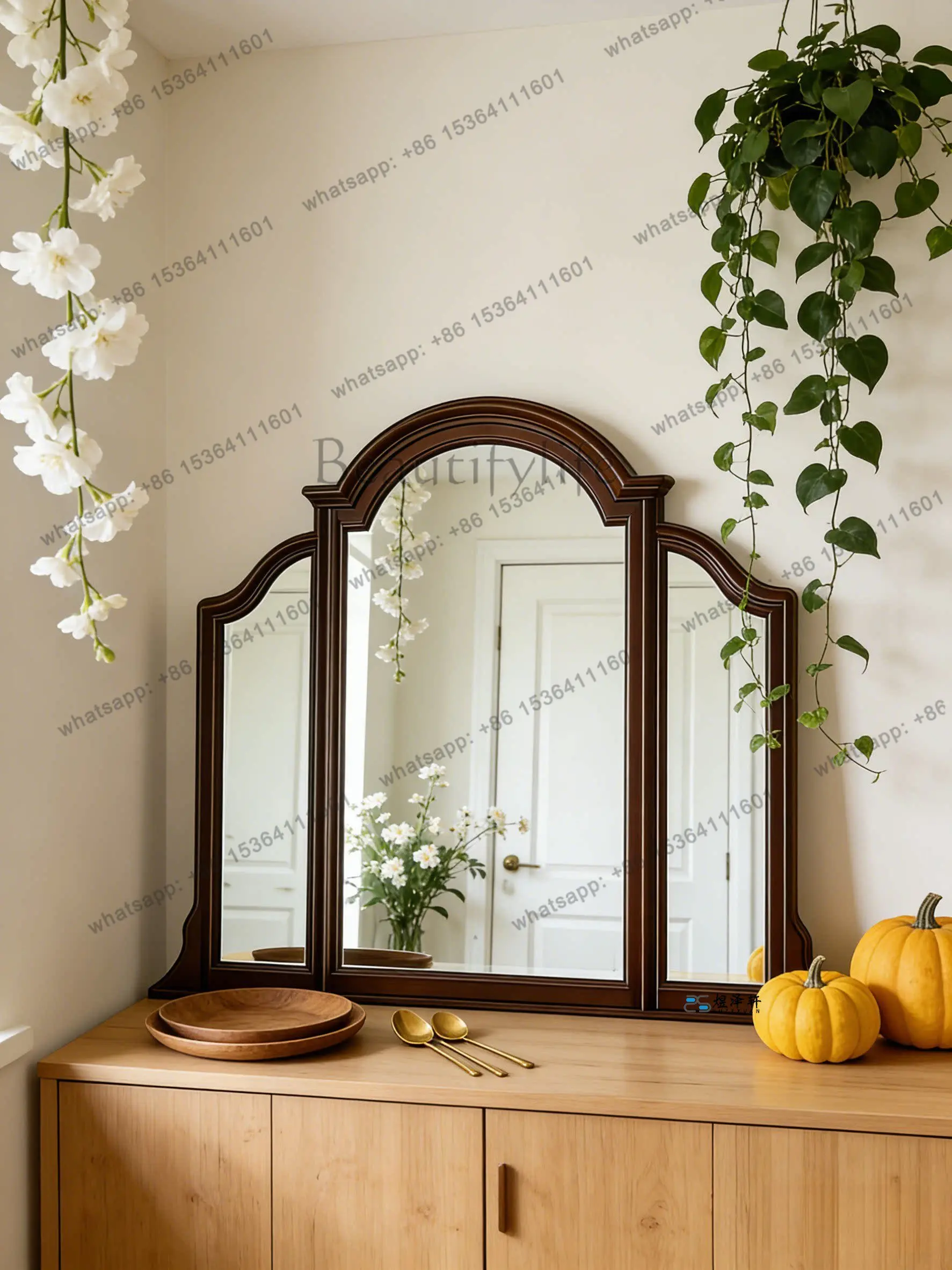 American retro three-sided makeup mirror French home toilet bathroom vanity mirror