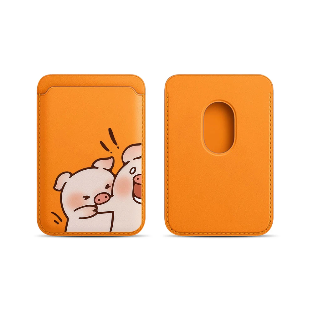 Leder-Kartenhalter mit Cartoon-Schweinchen-Motiv für Paare, Handy-Kartenhalter für Magnetische Hüllen, Geeignet für alle iPhone Magsafe Karten-Handy-Rückseiten-Taschen – Detail 10