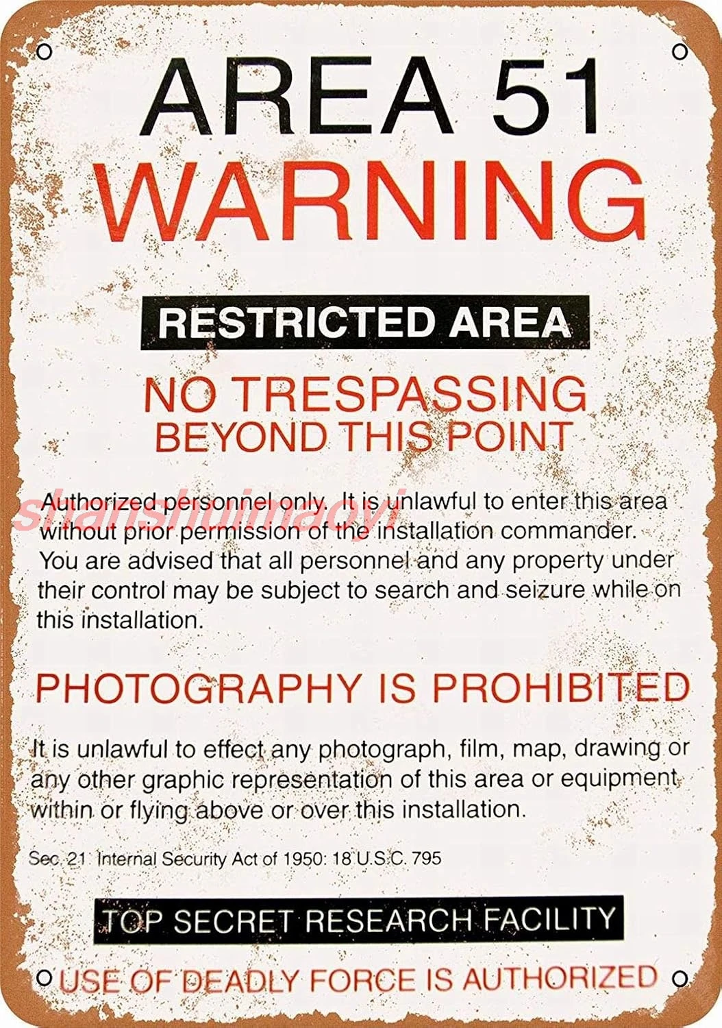 ALI 12 x 8 Metal Sign - Area 51 Warning - Vintage Decorative Tin Sign