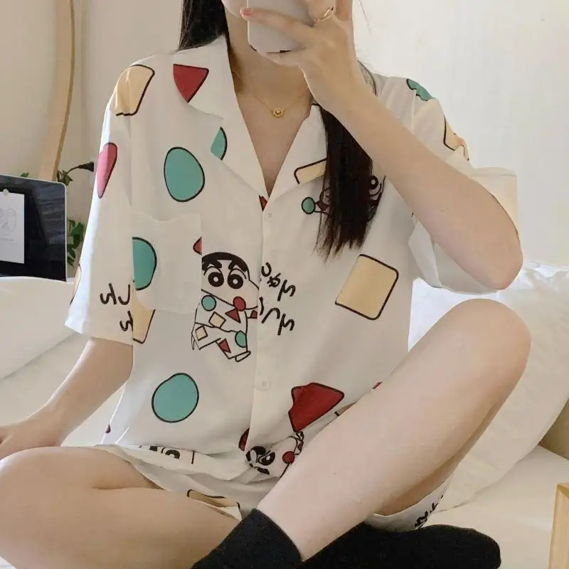 New Cartoon Kawaii Cute Crayonshin-Chan Pajamas Short Sleeved Shorts Sweet Student Leisure Anime Girl Birthday Gift For Children