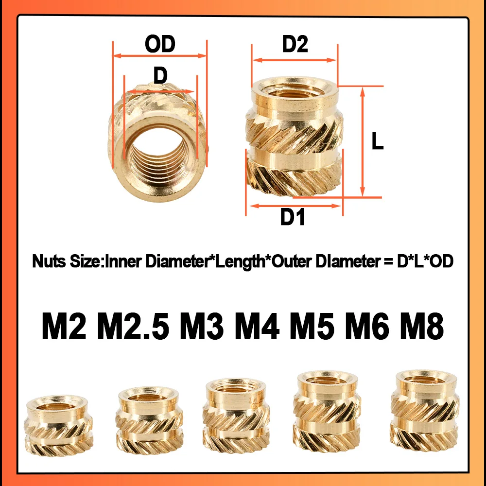 Inserto in ottone dado saldatore testa di guida Hot Melt M2 M2.5 M3 M4 M5 M6 M8 filettatura termica inserto integrato strumento dado stampante 3D in