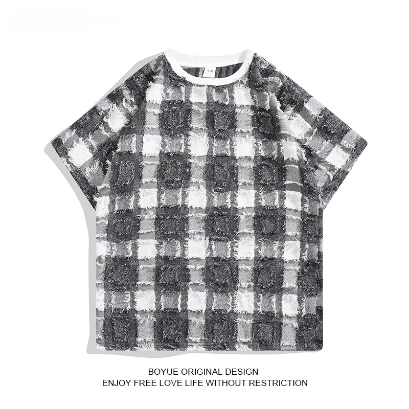 

Летняя модная футболка Boyue Plaid с круглым вырезом, стильная, с деталями в американском и французском стилях, высокое качество...