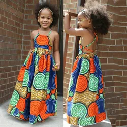 Summer Dress Girls African Dashiki Digital Print Suspenders Princess Dress Kids Backless Long Dresses Fashion Girls Clothing