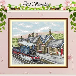 Station Scenery Patterns Counted Cross Stitch Set 11CT 14CT 16CT Stamped DMC Cross-stitch Kit Embroidery Needlework Home Decor