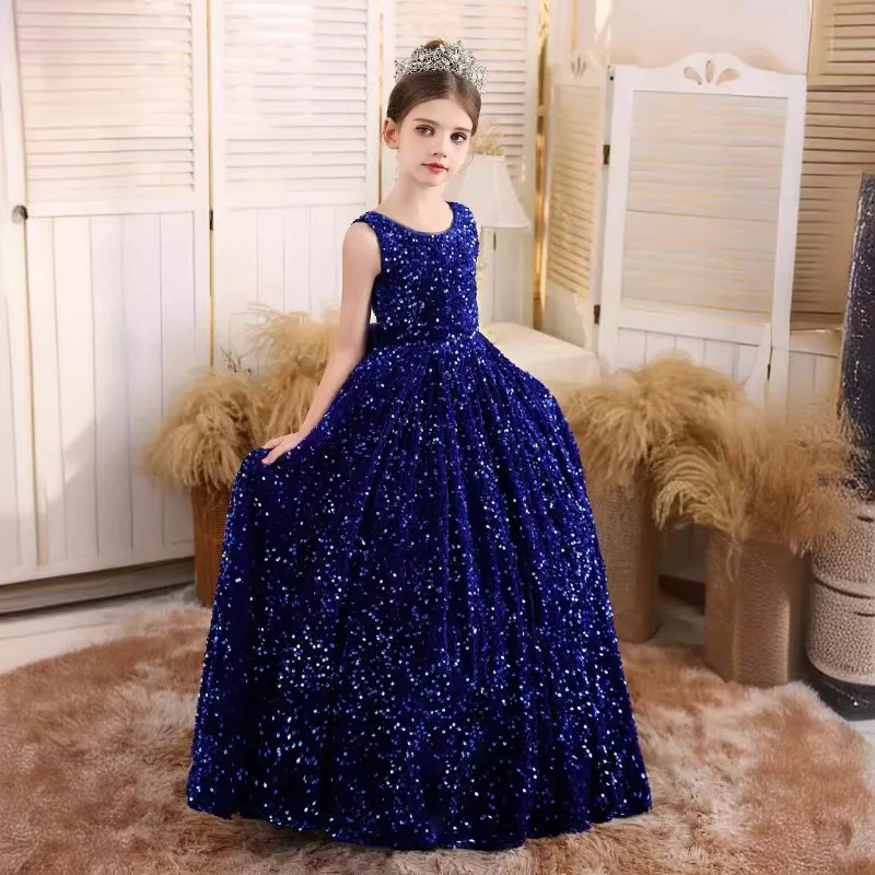 

Детское платье принцессы 2026: летний синий костюм для выступлений на пианино, элегантное вечернее платье для девочек