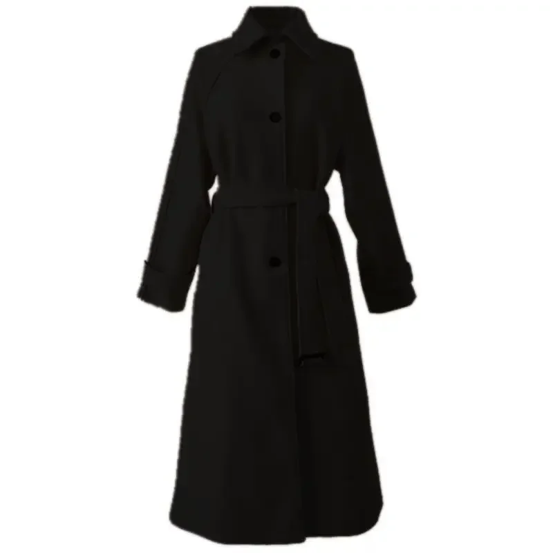 

Winter Korean Women Faux Woolen Coats Fashion Elegant Solid Belt Thickening Long Jacket Female Loose All Match Blends Outwear