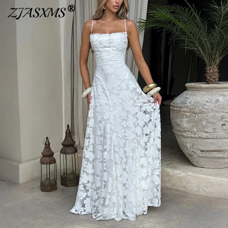 2025 New Sexy Backless Lace Up Party Dress Woman Fashion Jacquard Crochet Lace Maxi Dresses Summer Elegant Sleeveless Boho Dress