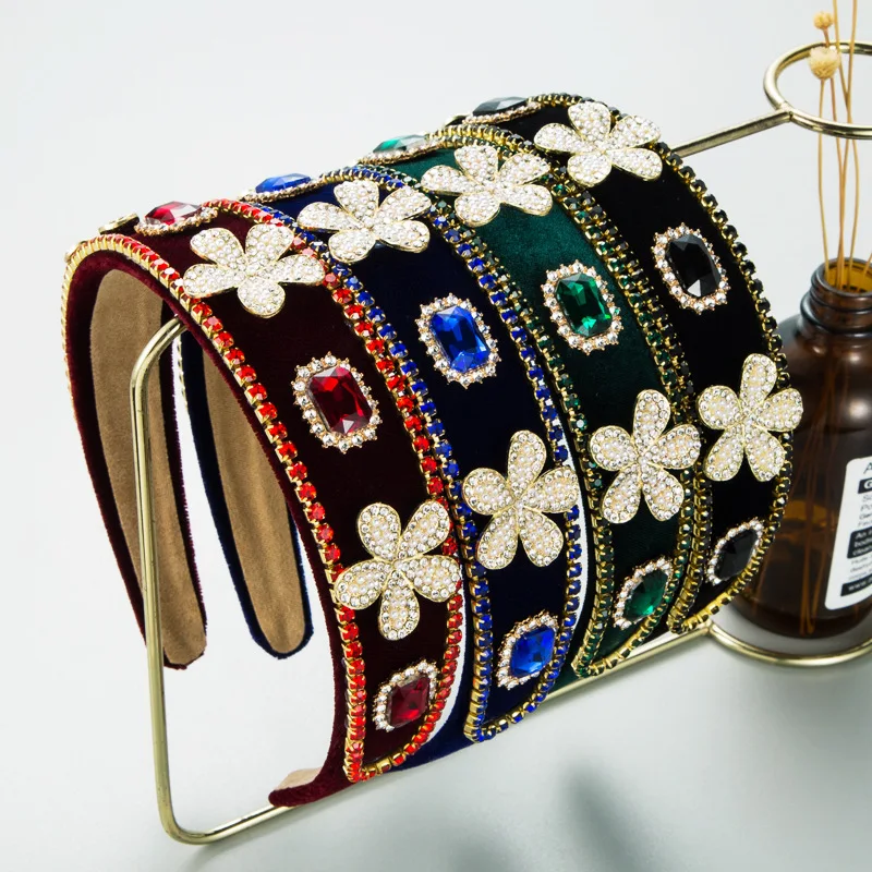 

Heming headband, foreign trade, baroque flannel, diamond-encrusted vintage headband, versatile pearl headgear, wholesale