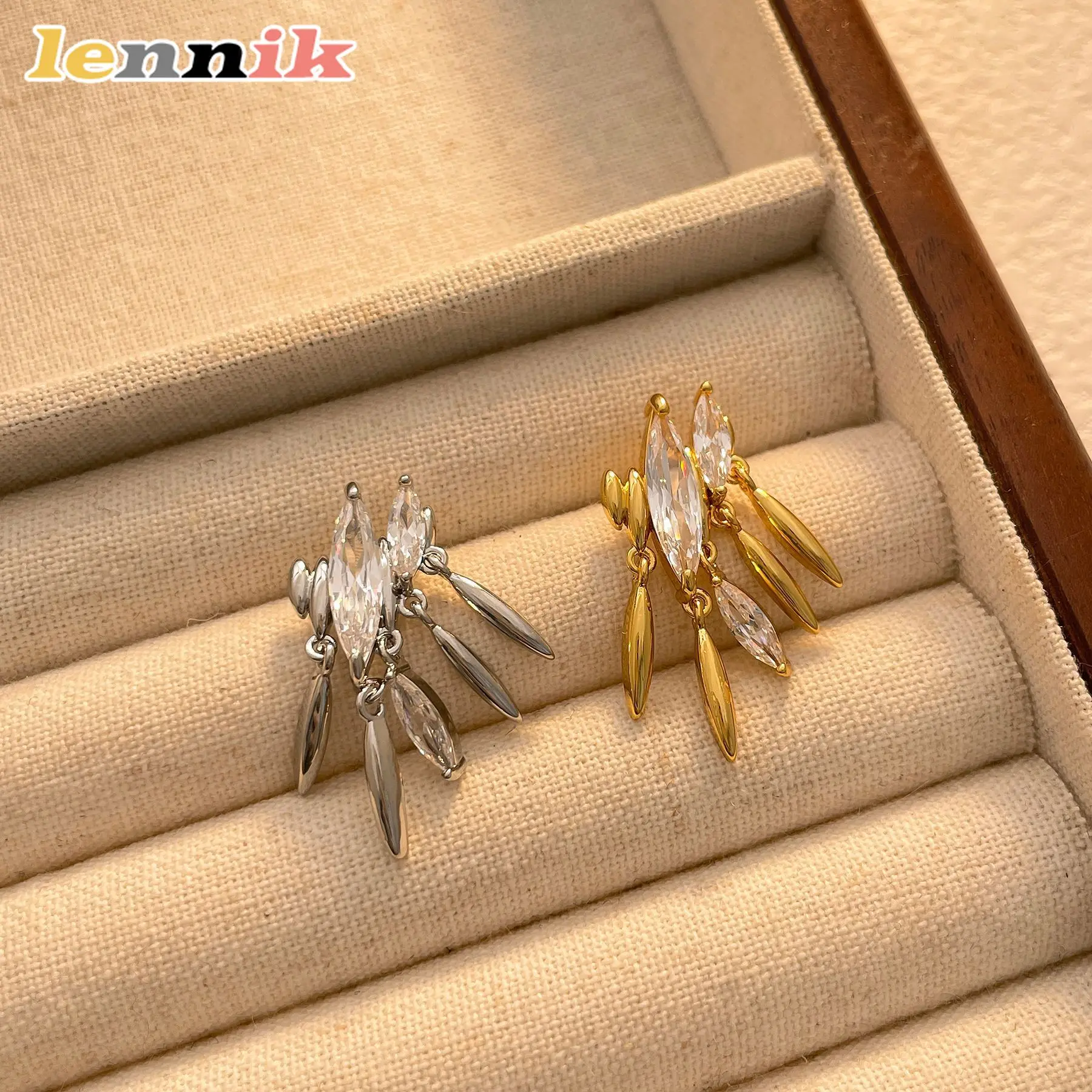 LENNIK Unregelmäßige Marquise-Zirkon-Ohrringe, Quasten-Design, elegant, für quadratische und runde Gesichter, neue trendige Mode für Damen, vielseitig