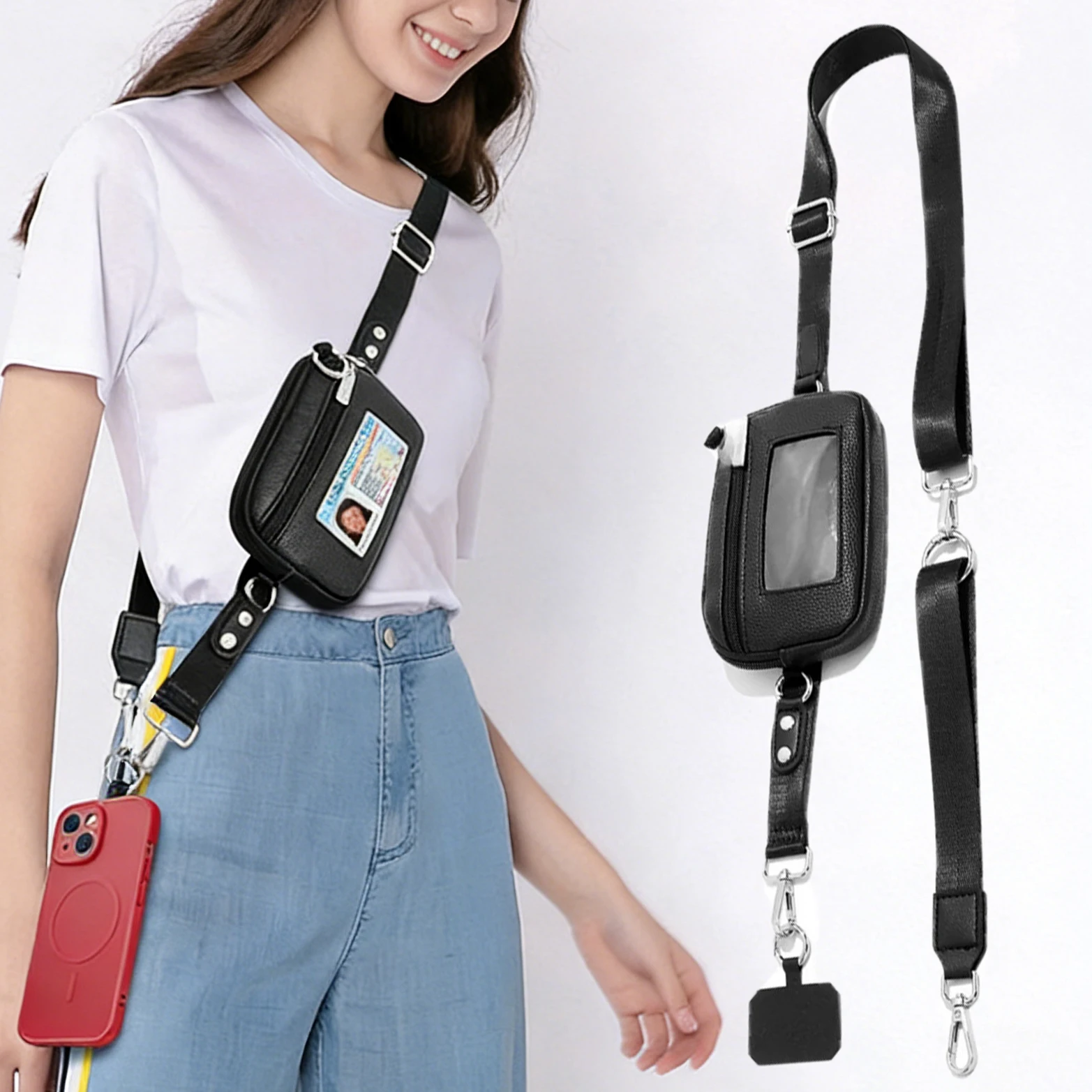 

With Zippered Pouch Detachable Phone Lanyard Wrist Strap Nylon Adjustable Phone Strap Fashion Crossbody PhoneLanyard with Wallet