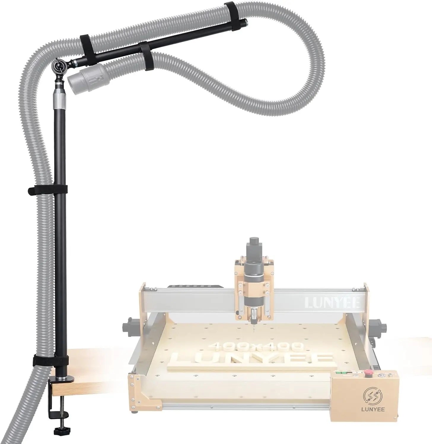 Dust Collection Boom Arm for CNC Router Adjustable Clamp Mount Hose Holder for Desktop CNC Machines