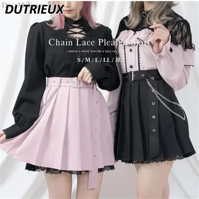 Spring and Summer Women's Japanese Cute Short A-line Skirt Sweet All-matching High Waist Pleated Versatile Belt Mini Skirts