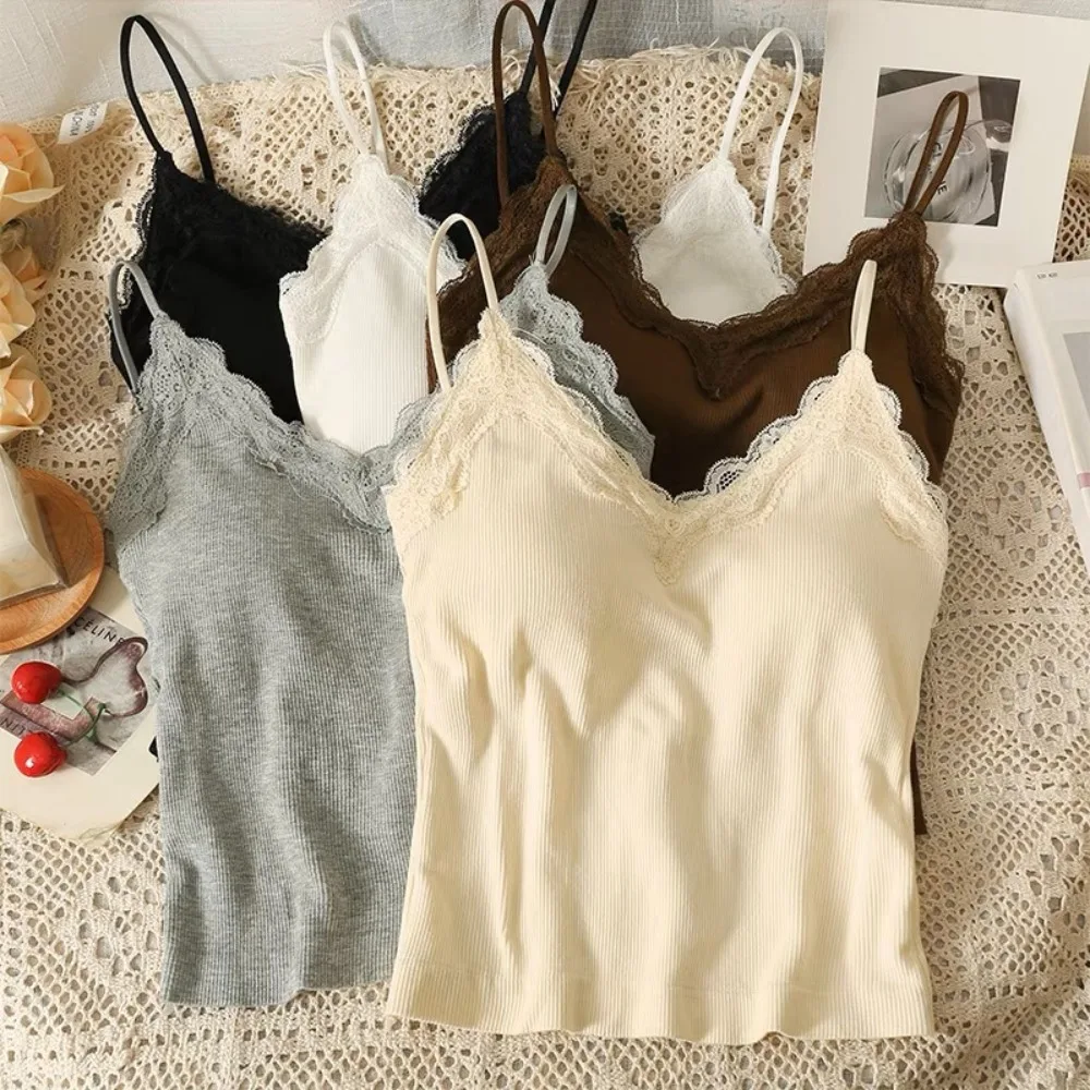 Komfort atmungsaktives Spitzen-Unterhemd, drahtlos, einfarbig, bauchfreies Top, Träger-BH, sexy Sommer-Top