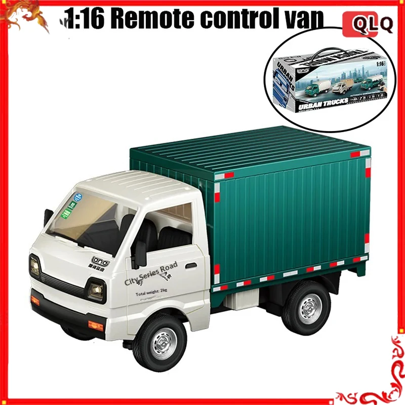 1/16 스케일 무선 조종 밴 트럭 2.4GHz 5채널 미니 RC 장난감 (모의 주차장, 아이스크림 트럭, 조명 포함) 어린이용