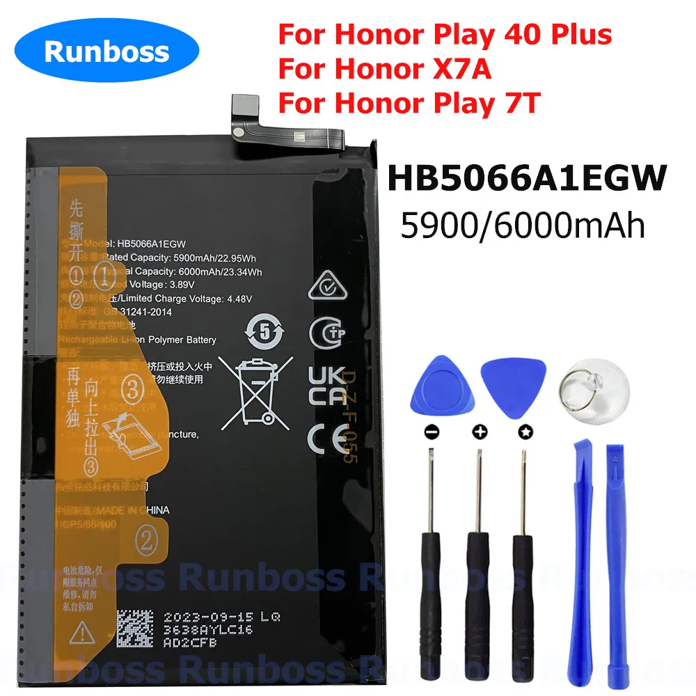 New Battery 6000mAh HB5066A1EGW For Huawei Honor Play 40 Plus 40Plus RKY-AN00 Honor X7A Honor Play 7T Mobile Phone Batteries