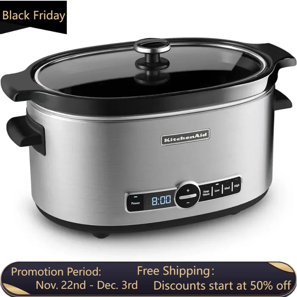 6 quart slow stew pot with standard lid and easy to read digital display screen -24 hours programmable stainless steel