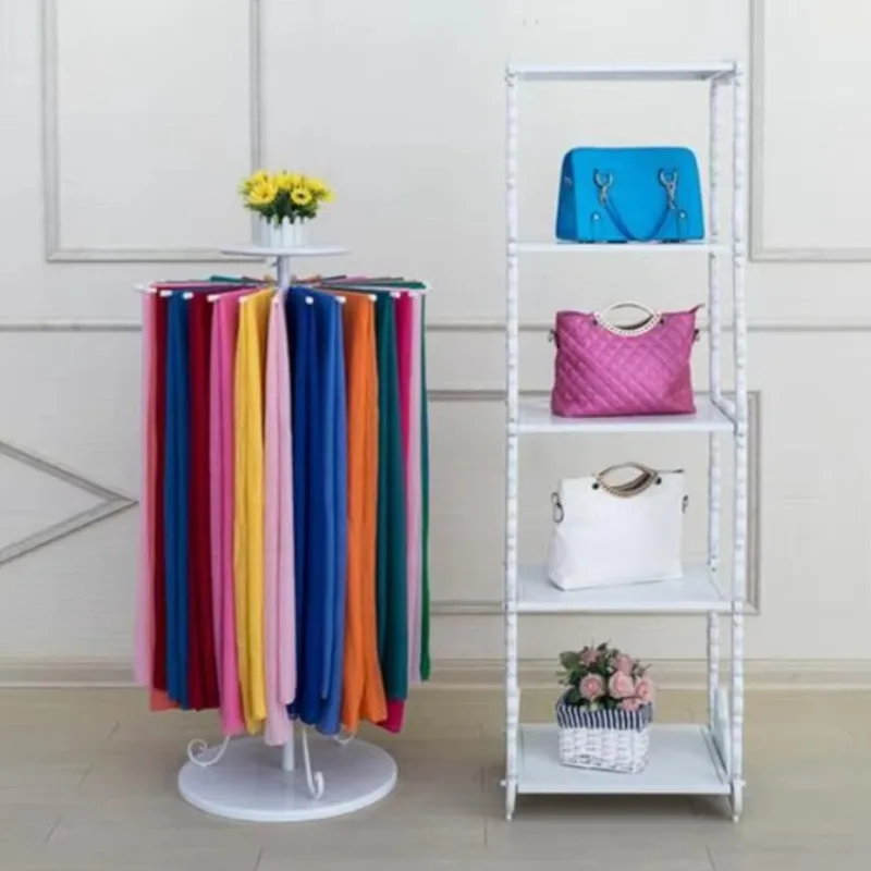 

2sets /lot Wrought Iron Spinning Fabrics Of Silk Scarf Wearing Clothing Store White Clothing Display Shelves Floor Type
