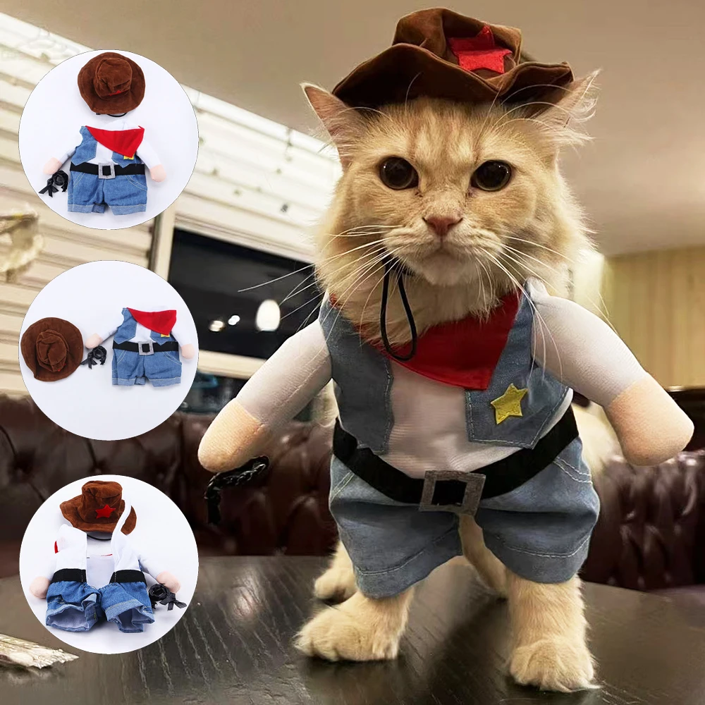 Costume da gatto vestiti divertenti Halloween Cosplay Cowboy Pet outfit per cani di piccola taglia gatti novitร creativa Kitten Party Clothing