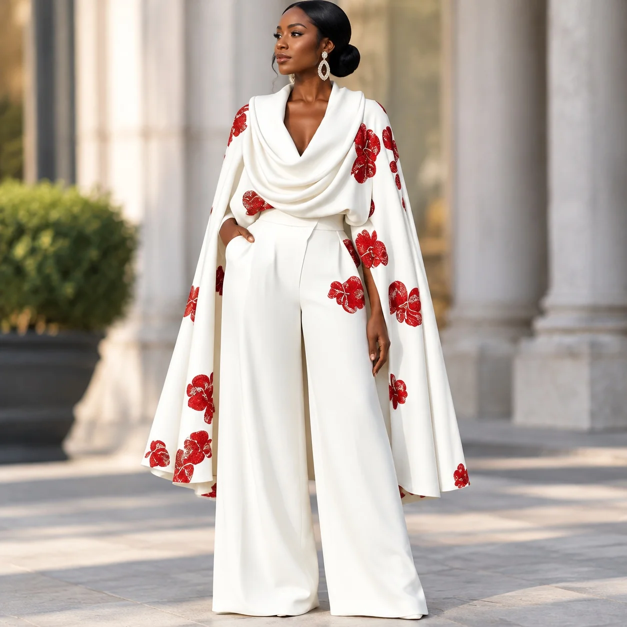 Long Sleeve Sets Printed Full Length Elegant Style with Commuter Chic Pocket Dropped Shoulder English Style Elegant Women Sets