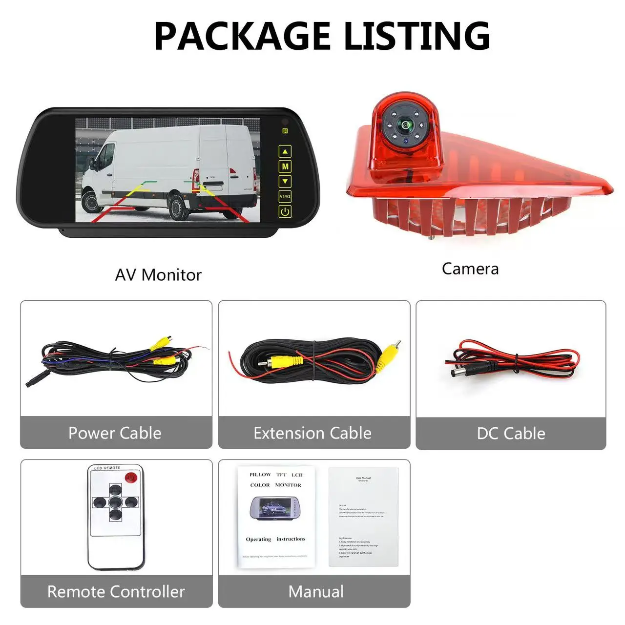 

Rear view camera High brake light Reverse camera Optional monitoring kit Renault Master, Opel Movano, Nissan NV400(from 2010)