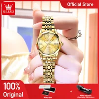OLEVS 9977 reloj de pulsera de cuarzo luminoso resistente al agua Original de lujo para mujer relojes con fecha caja de pulsera producto genuino
