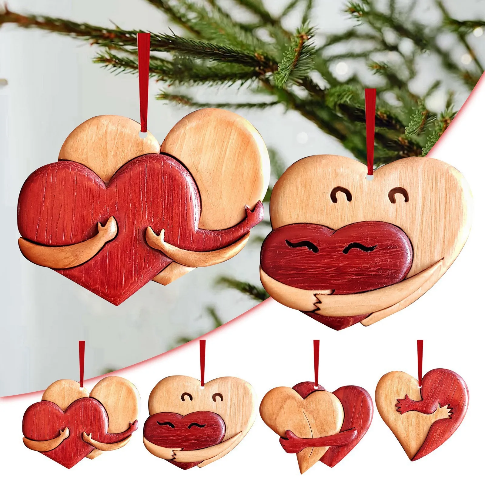 

4pcs Charming Wooden Heart Ornaments for Valentine's Day, Handcrafted with Love & Affection, Gifts for Friends & Family