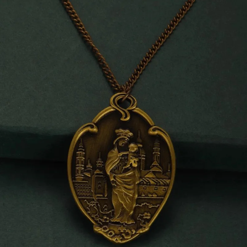 Vintage Strange Things Palace Relief Pendant Necklace for Men Women Billy Metal Chain Necklaces Religious Cosplay Jewelry Gift