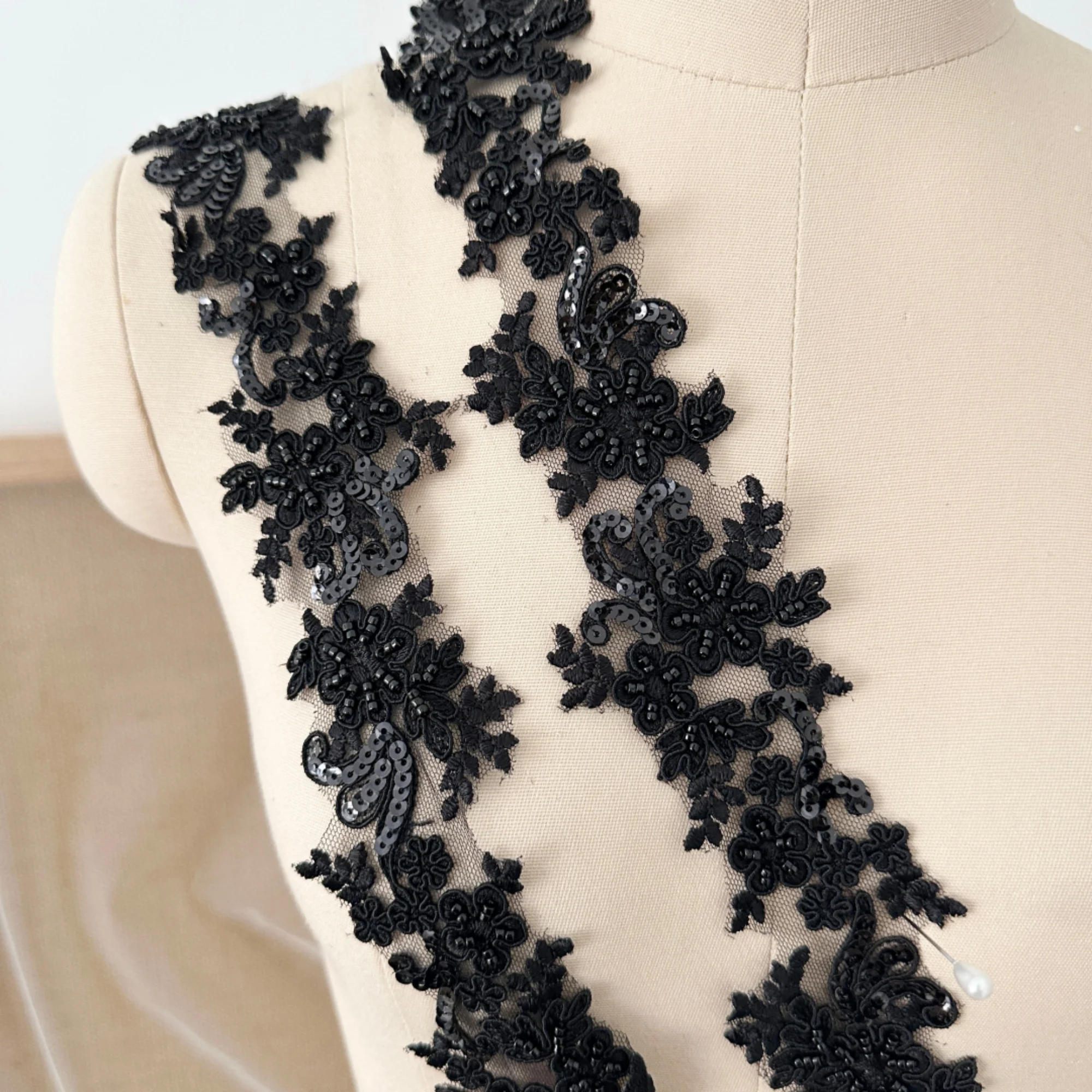 Width 1.57 inches ivory wedding lace trim,Transparent sequins flower lace trim,floral lace for DIY dress