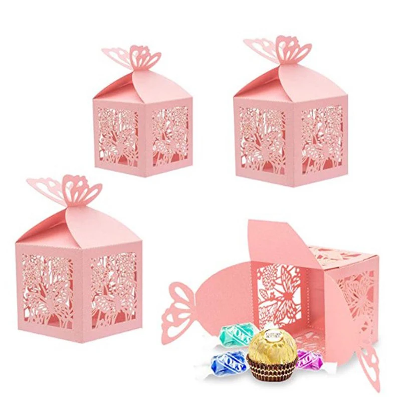 50Pcs Elegant Butterflies Paper Candy Box Container Bag Gift Packaging Bag Cookie Chocolate Box Wedding Party Favors Decor