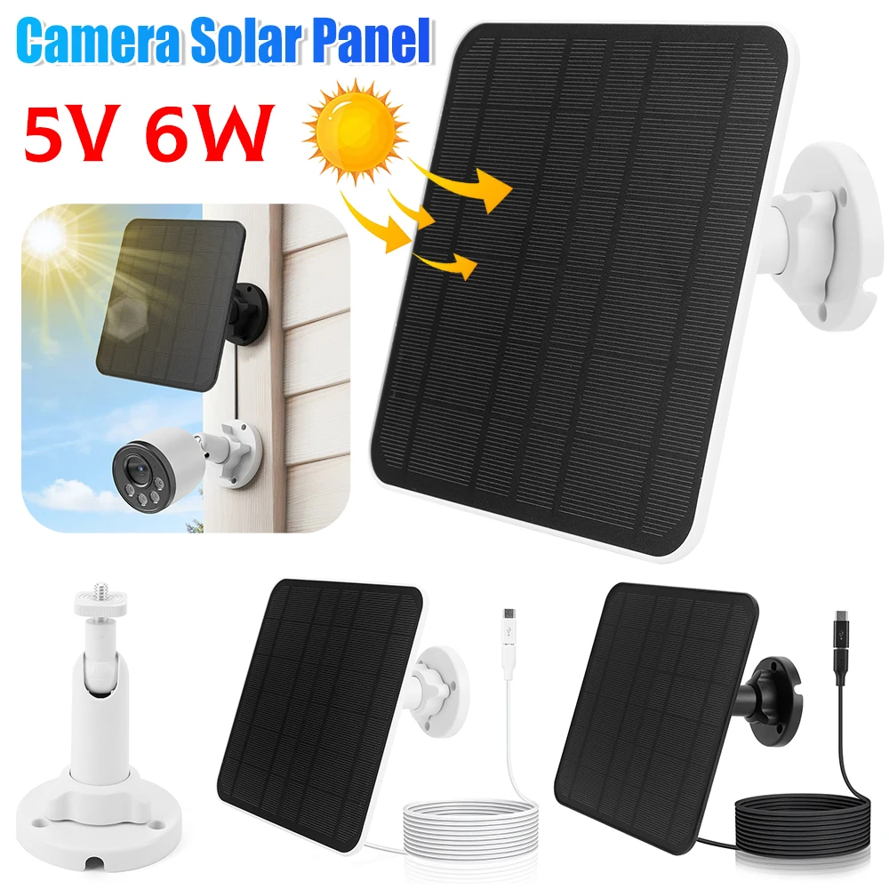 20W 5V Solar Panel IP65 Waterproof for Outdoor Security Camera Micro USB & USB-C Port 9.8 Ft Charging Cable 360°Adjustable Mount