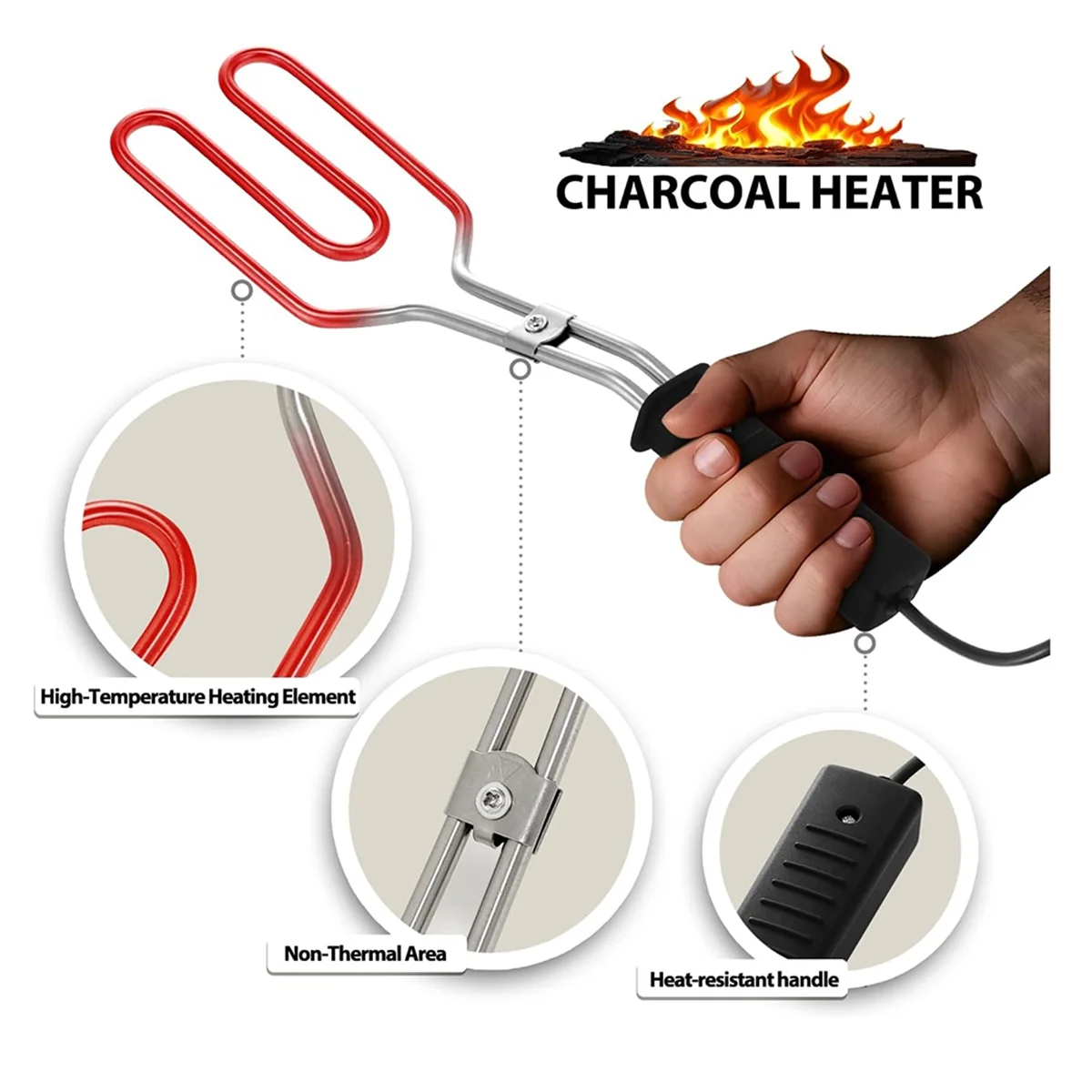 

SEMOIC Electric CharcoalStarter - Fire Lighter, Stainless Steel 304 Heat Element Coils with 25 Inch Power Cord US Plug