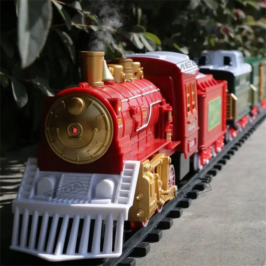 Battery Powered Christmas Electric Trains Toy Kids Engineering Car Xmas Railway Track Vehicle with Light&Sound Birthday Gift