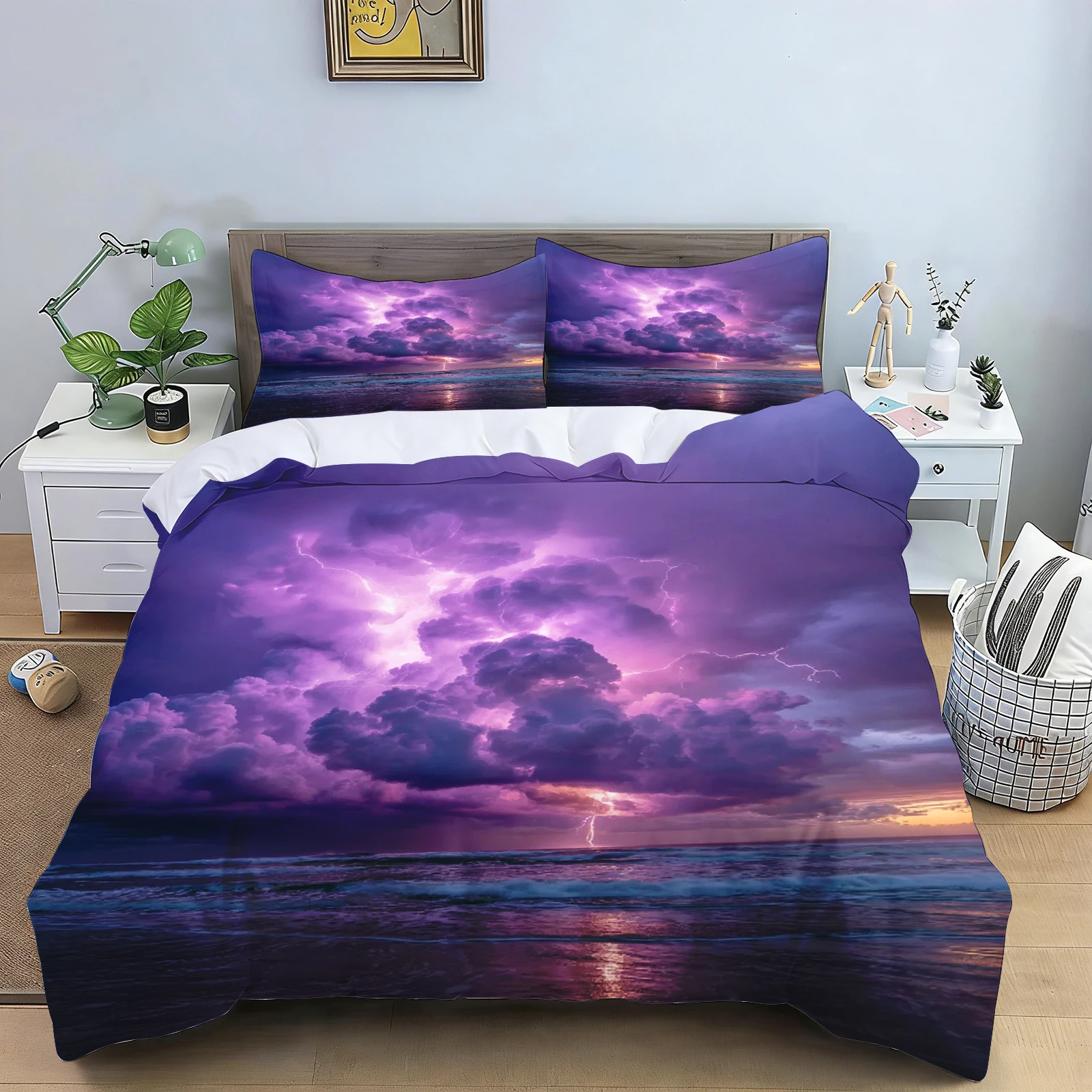 2/3-Piece Lightning and Thunder Print Bedding Set Soft and Breathable Duvet Cover for Bedroom Decorative All Season Set